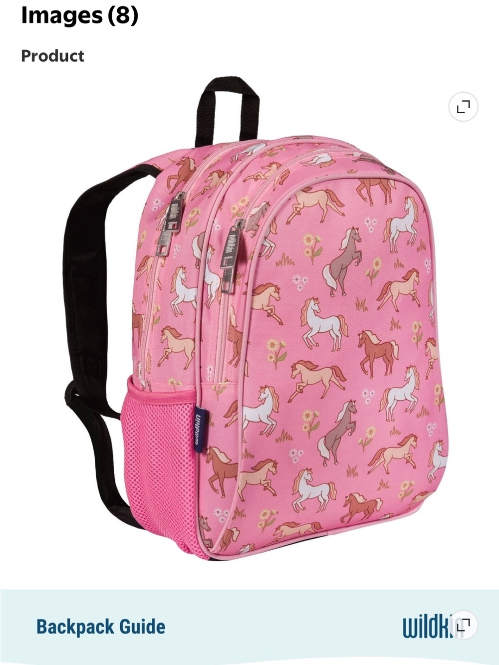 Kids Pink Wild Horse-Print Backpack with Padded Straps